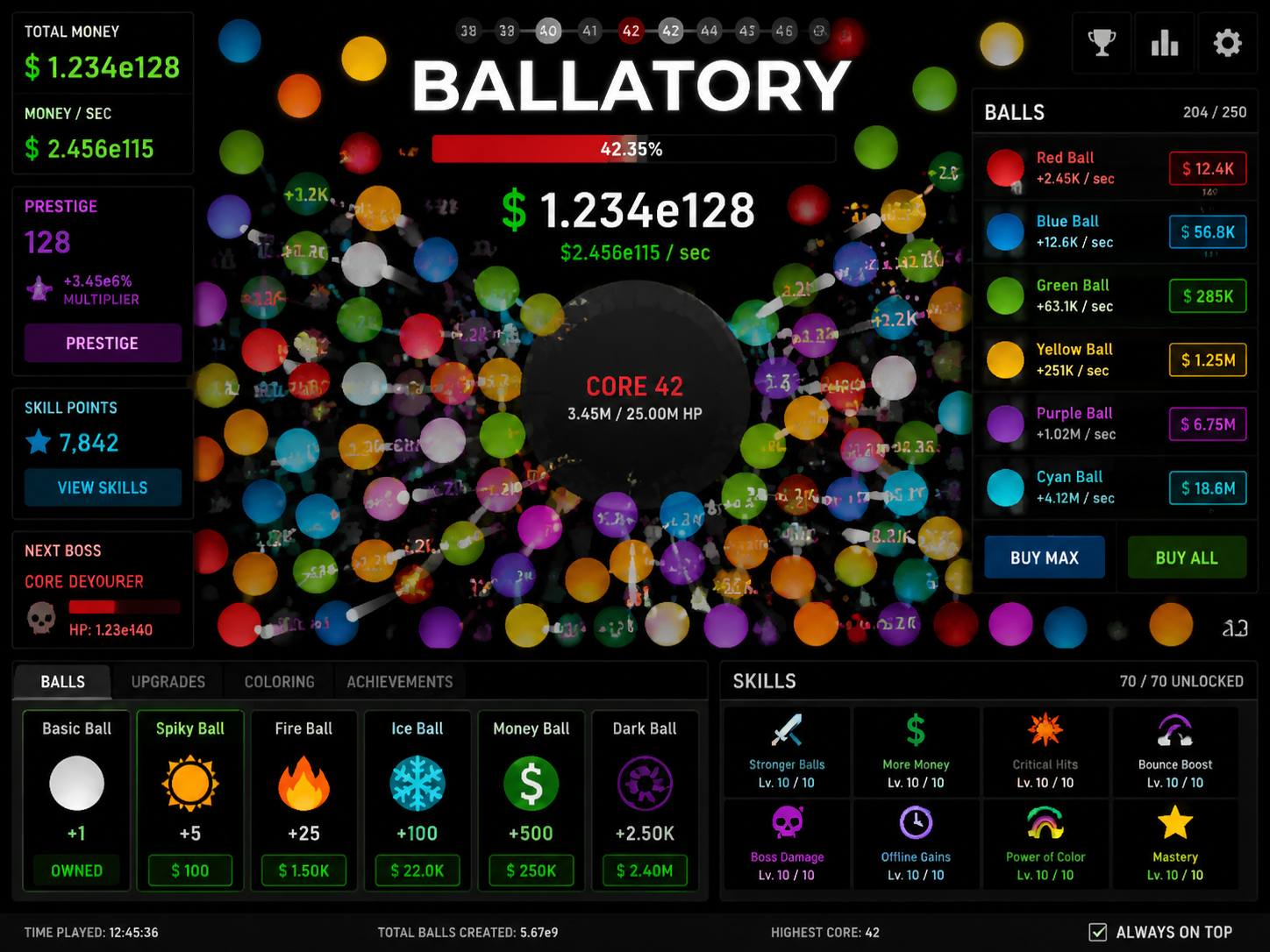 Ballatory for Mac 休闲放置点击游戏，升级弹跳球群并摧毁核心获取巨额收益