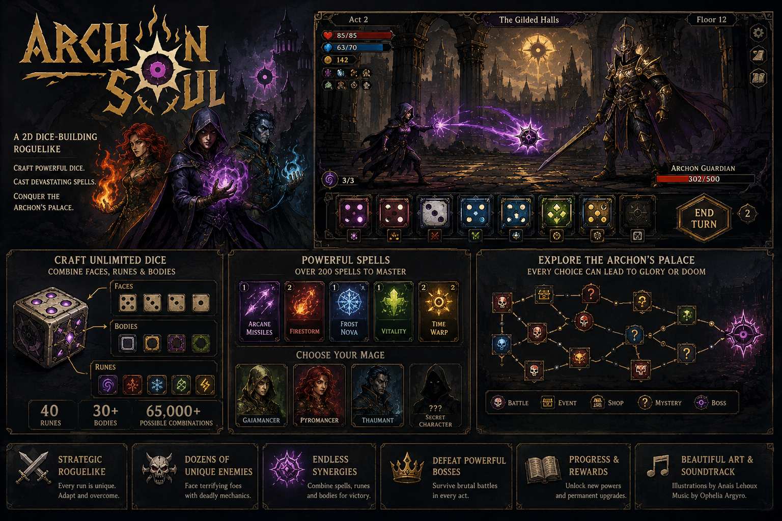Archon Soul for Mac 骰子构筑 Roguelike 游戏，组合符文法术挑战魔法迷宫
