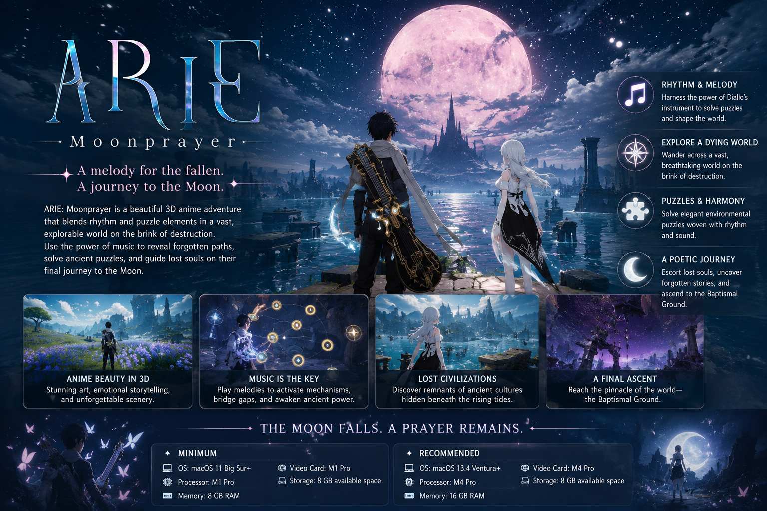 ARIE: Moonprayer for Mac 唯美治愈冒险游戏，踏上月落世界的最终祈愿之旅