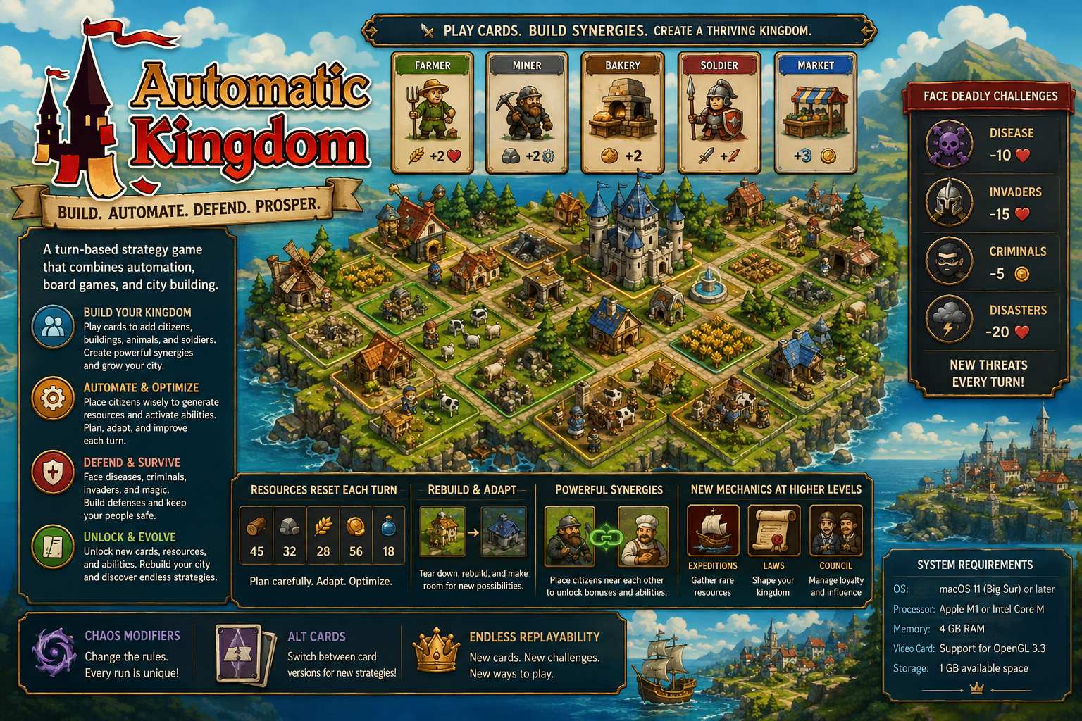 Automatic Kingdom for Mac 策略卡牌建造游戏，打造自动化王国抵御重重危机
