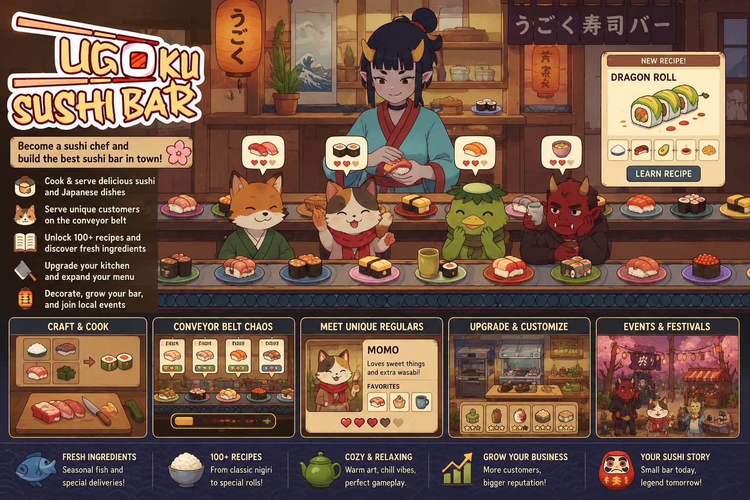Ugoku Sushi Bar for Mac 寿司店经营模拟游戏，制作百种寿司打造人气回转餐厅