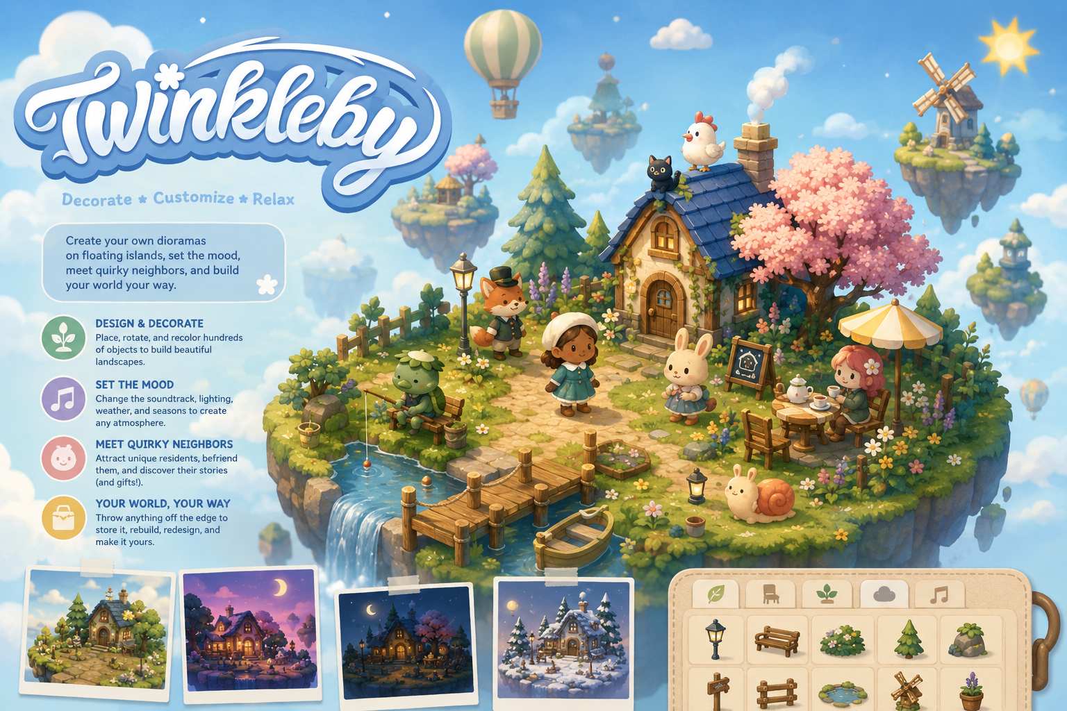 Twinkleby for Mac 治愈系岛屿装饰游戏，打造梦幻浮空世界与温馨家园