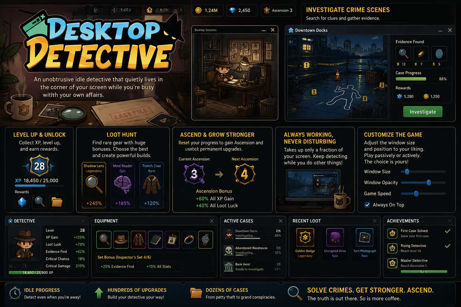 Desktop Detective 桌面挂机侦探养成游戏