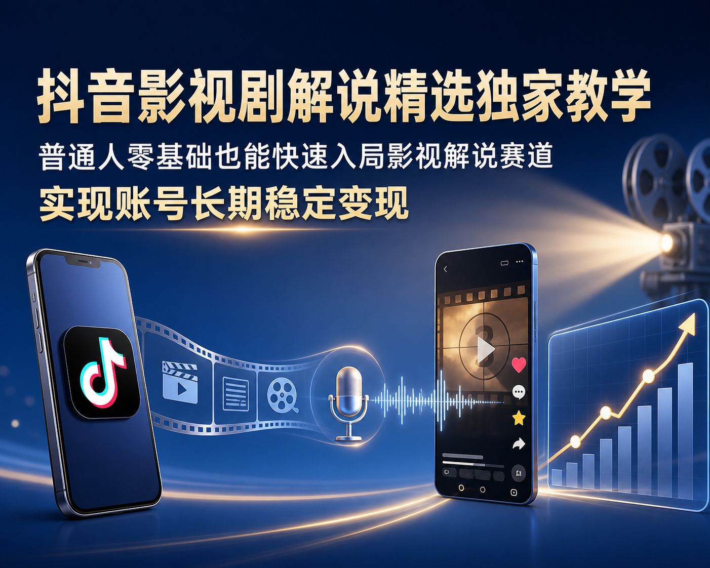 抖音影视剧解说精选独家教学，普通人零基础也能快速入局影视解说赛道，实现账号长期稳定变现